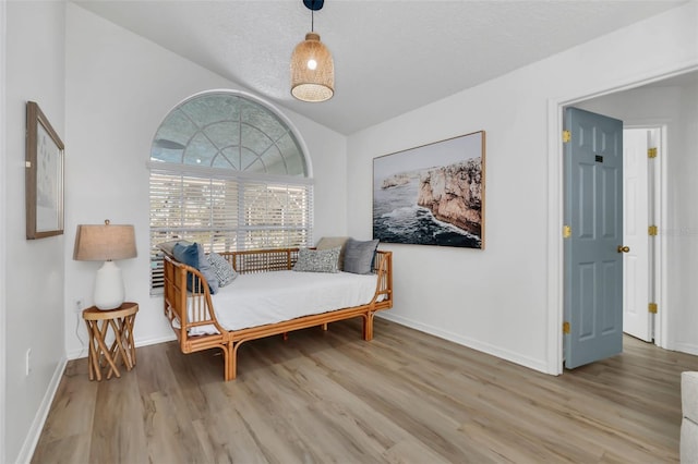 living area featuring a textured ceiling and hardwood / wood-style flooring