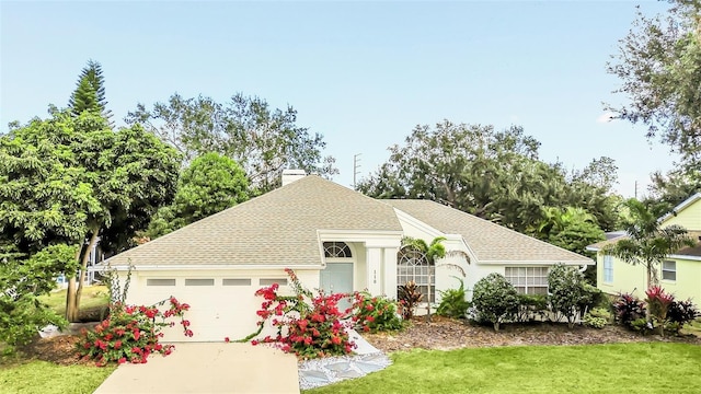 view of front of house featuring a front yard and a garage