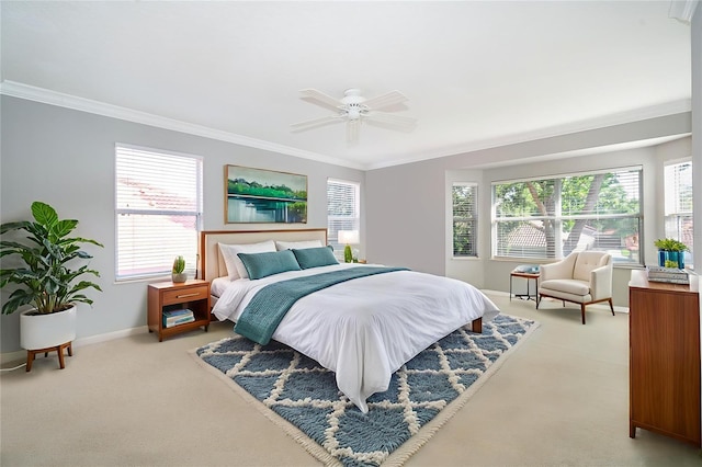 11313 Via Andiamo, Windermere, FL 34786 - bedroom with crown molding, light colored carpet, multiple windows, and a ceiling fan
