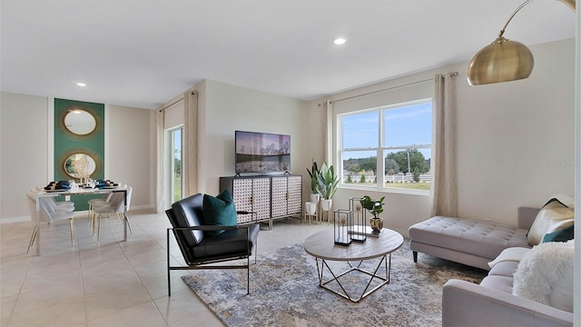 view of tiled living room