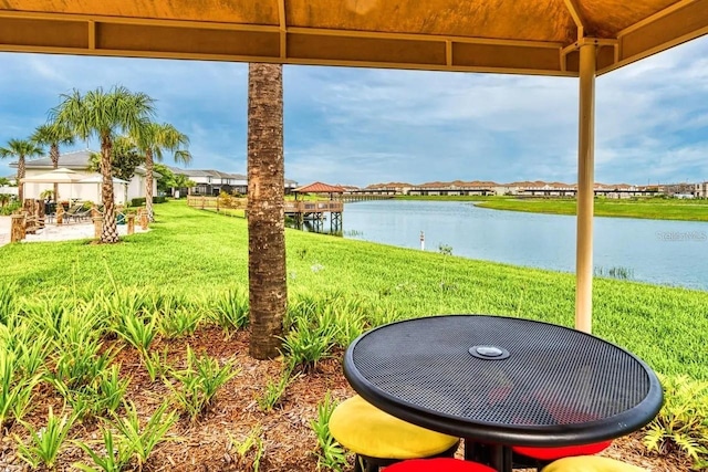 view of yard with a water view