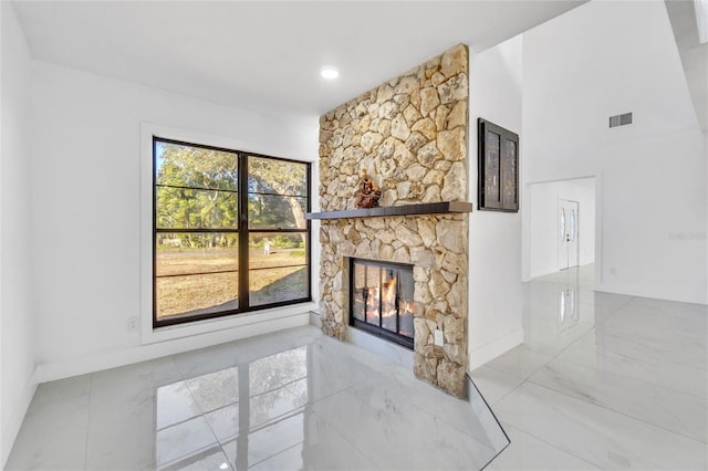 living room with a fireplace