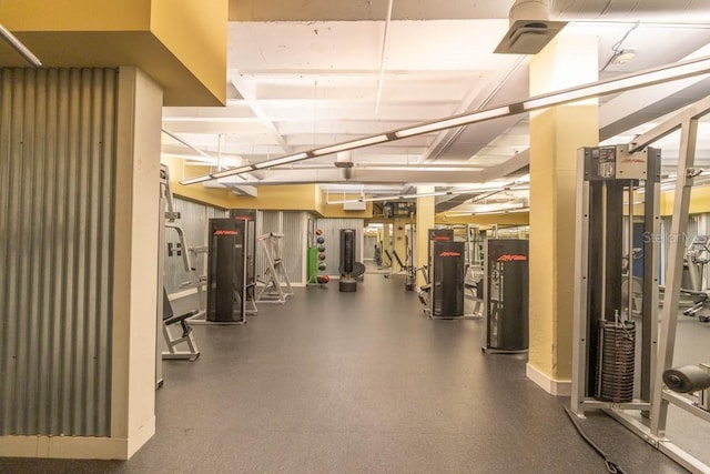 workout area featuring water heater