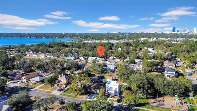 aerial view featuring a water view