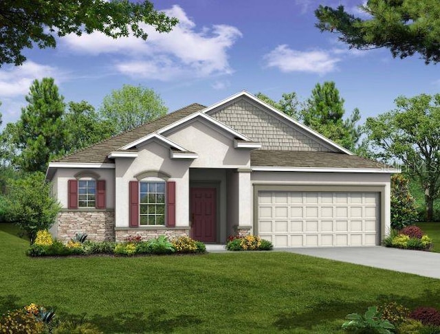 view of front of house featuring a garage and a front lawn