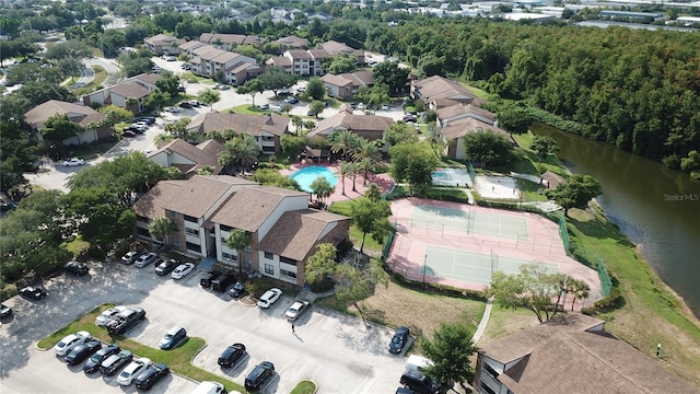 drone / aerial view featuring a water view