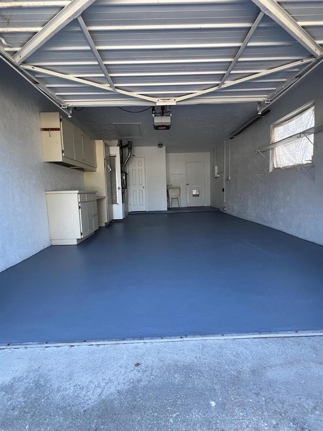 garage with a garage door opener