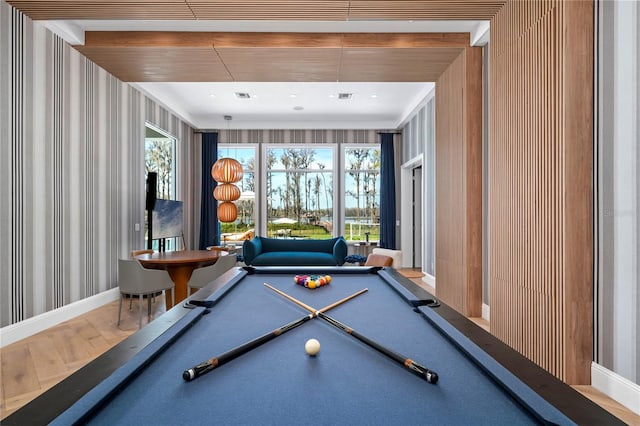 game room featuring hardwood / wood-style flooring and pool table