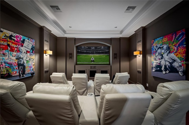 home theater with crown molding