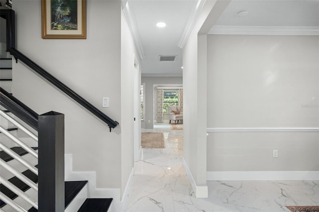 interior space with ornamental molding