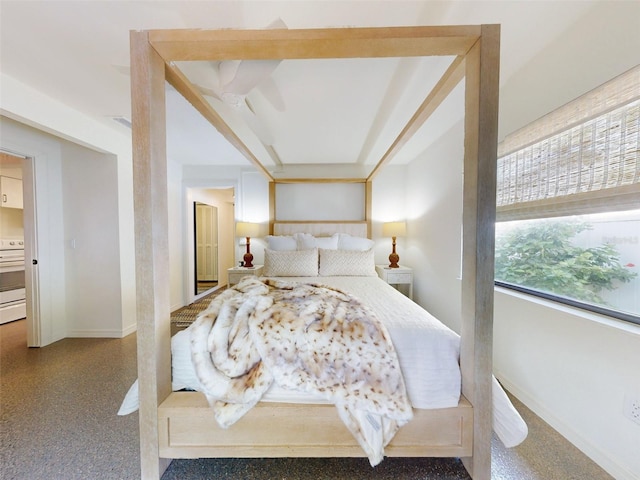 bedroom featuring beam ceiling