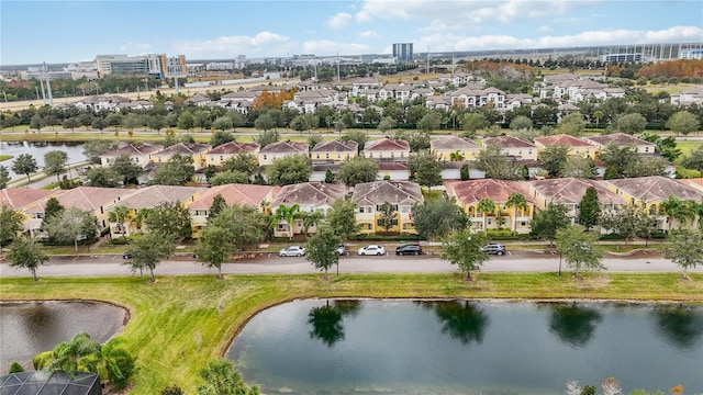 bird's eye view featuring a water view