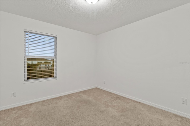 unfurnished room with a textured ceiling and light colored carpet