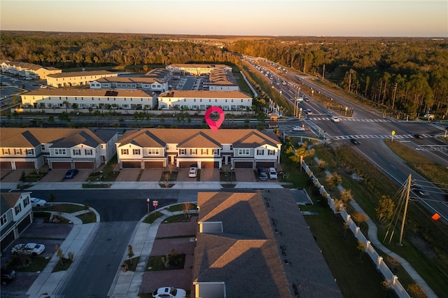 view of aerial view at dusk