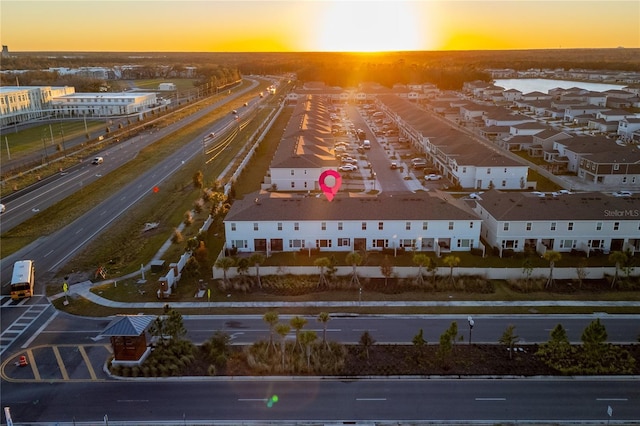 view of aerial view at dusk