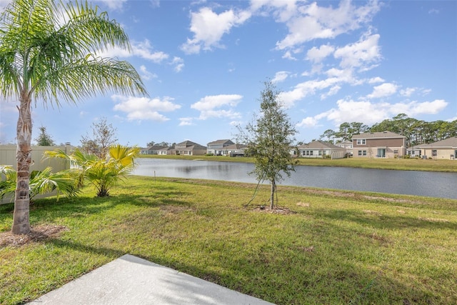 view of yard with a water view