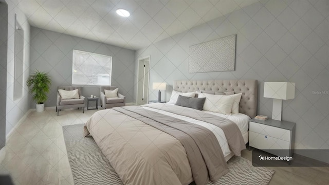 bedroom with light tile patterned floors