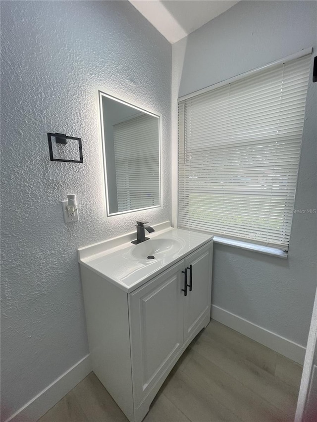 bathroom featuring hardwood / wood-style floors and vanity