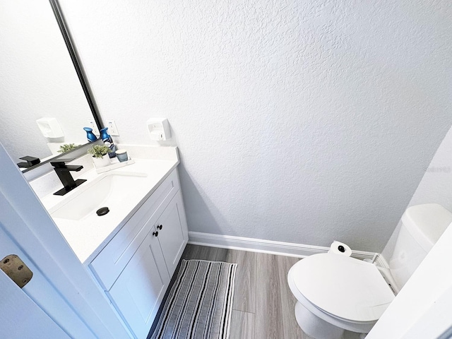 bathroom featuring vanity, toilet, and wood-type flooring