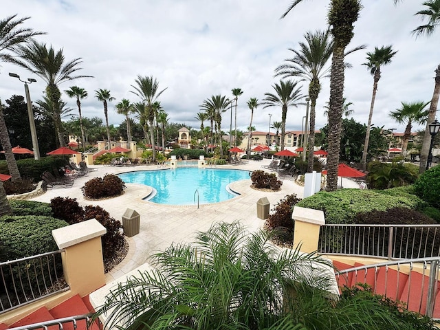 view of swimming pool with a patio area