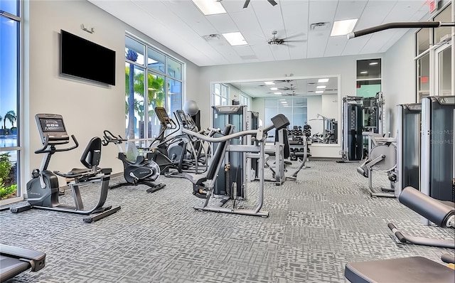 gym with carpet flooring