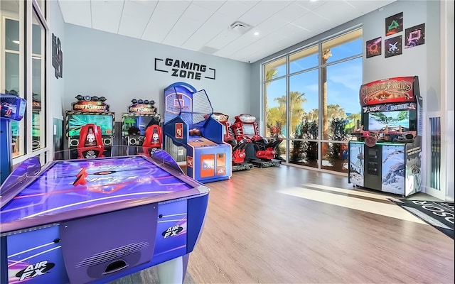 recreation room with hardwood / wood-style flooring