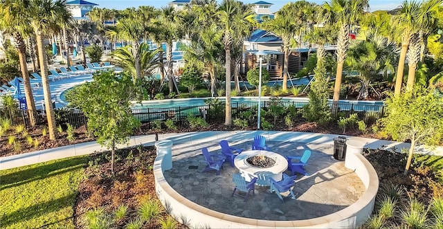 view of pool with an outdoor fire pit