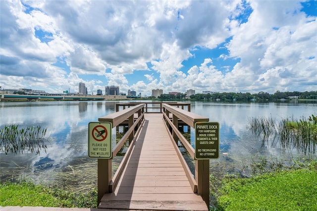 view of dock featuring a water view