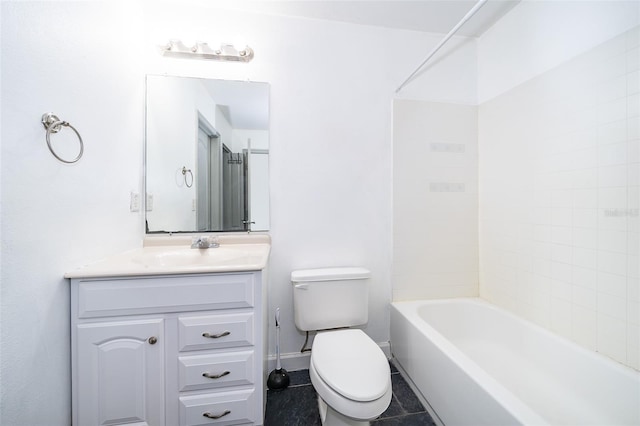 full bathroom with tile patterned floors, vanity, toilet, and tiled shower / bath