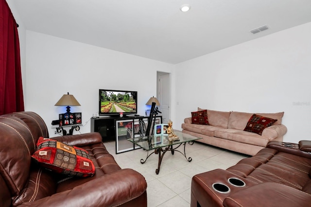 living room featuring light tile patterned floors