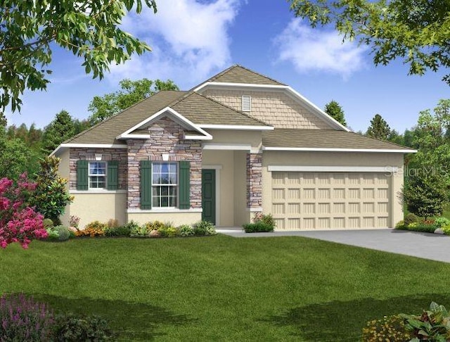 view of front facade featuring a front lawn and a garage