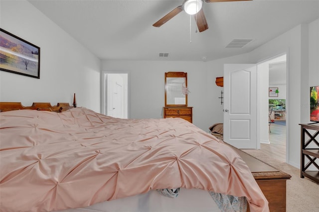 bedroom featuring carpet flooring and ceiling fan