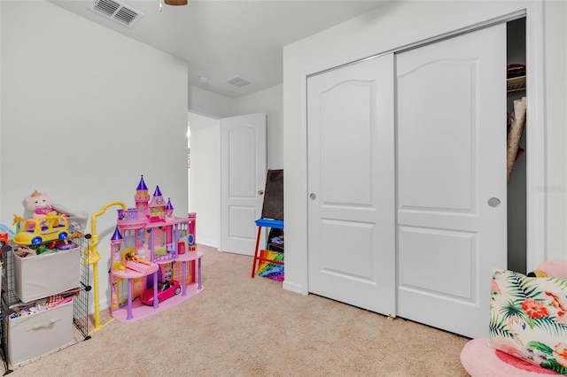 playroom with light carpet