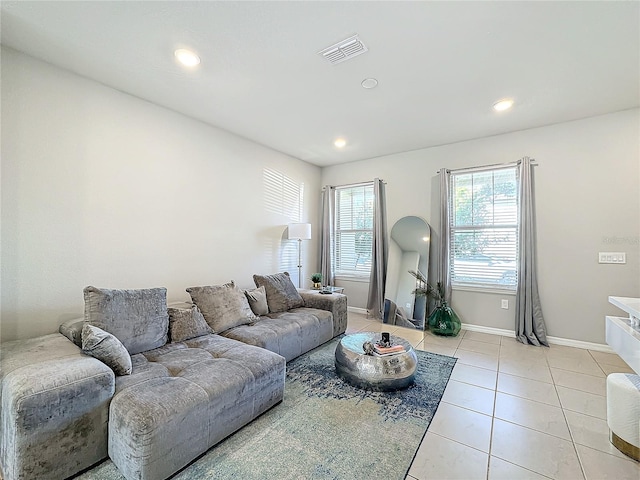 living room featuring light tile patterned floors