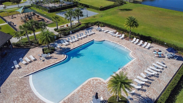 view of pool featuring a patio area