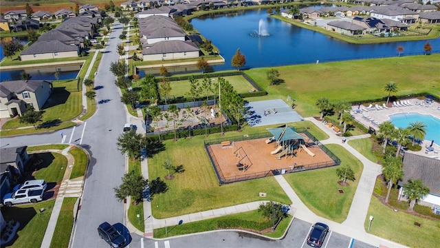 bird's eye view featuring a water view