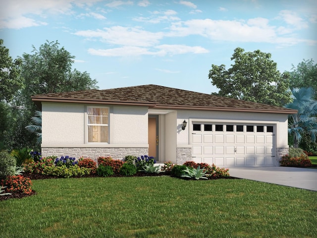 view of front of house featuring a garage and a front lawn