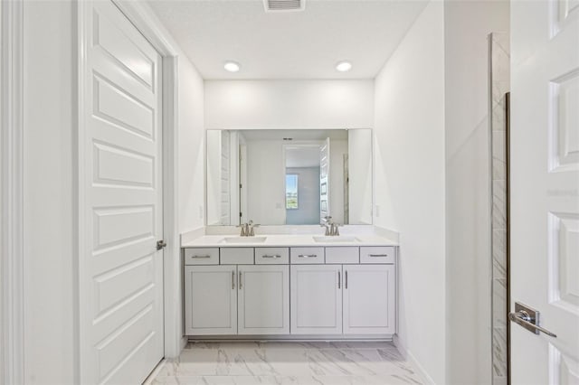 bathroom with walk in shower and vanity