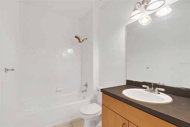 full bathroom featuring toilet, shower / bathing tub combination, vanity, and tile patterned floors