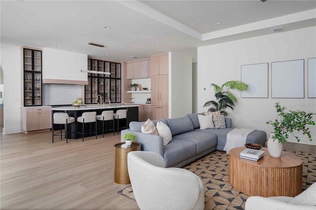 living room featuring light wood-type flooring