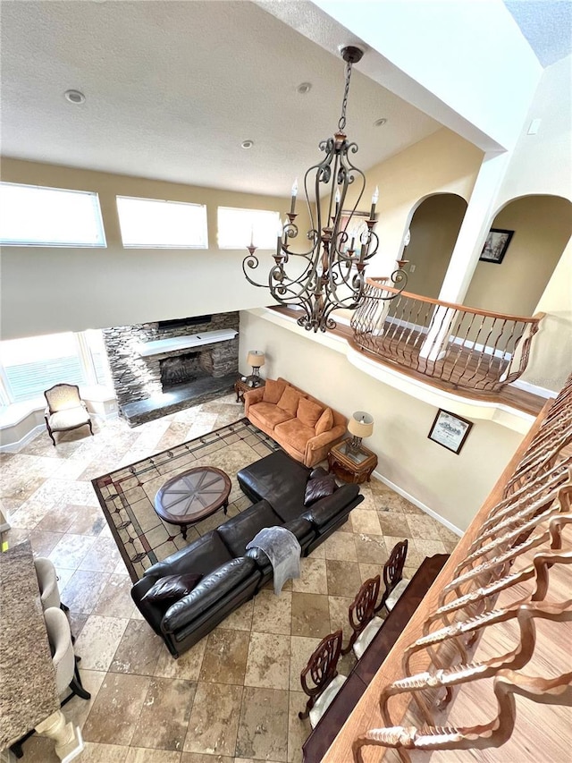 living room with a notable chandelier