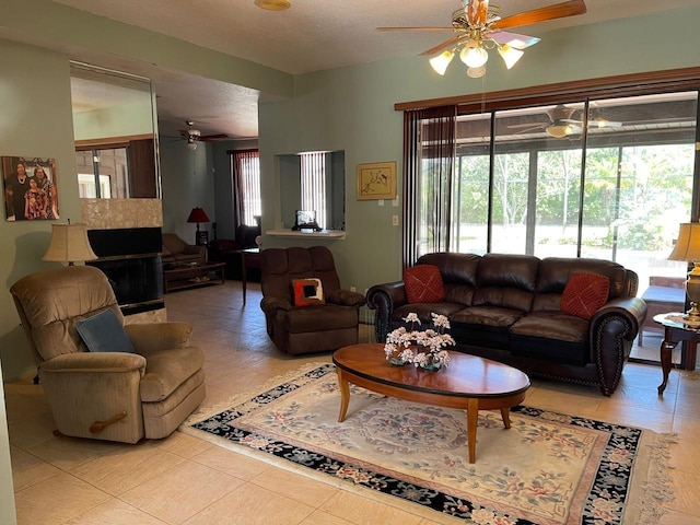 living room with ceiling fan