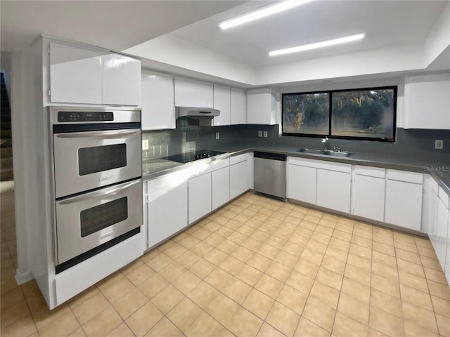 kitchen with extractor fan, white cabinetry, sink, and appliances with stainless steel finishes