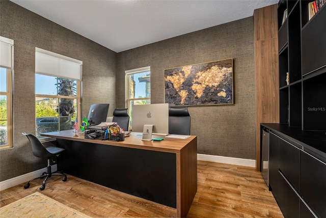 office space featuring light hardwood / wood-style flooring