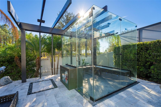 view of swimming pool featuring a patio