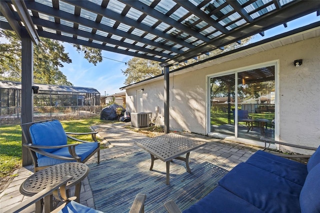 view of patio / terrace with a pergola and cooling unit