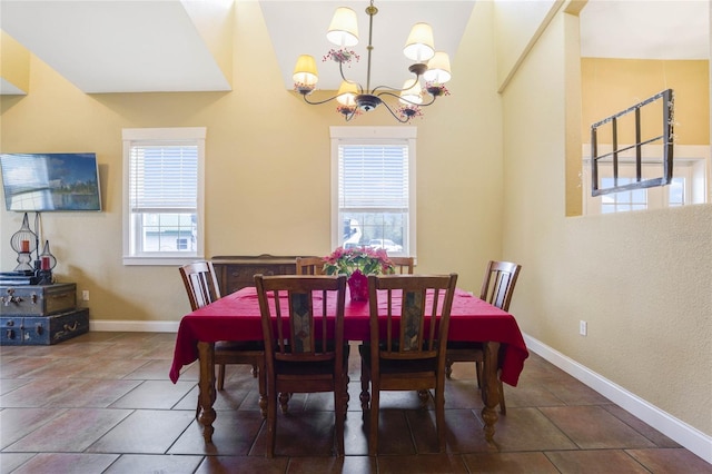 dining space featuring a wealth of natural light and a chandelier