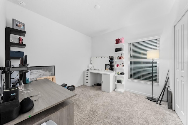 view of carpeted home office