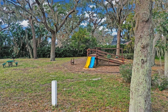 view of play area with a lawn