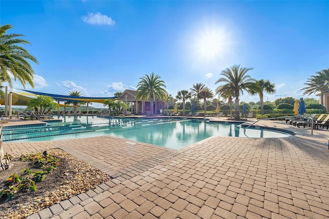 pool featuring a patio area